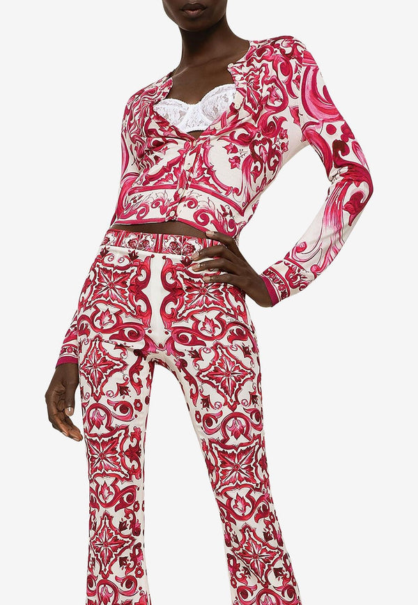 Dolce & Gabbana Majolica Print Silk Cardigan FXL28T JAHJM S9000 Pink
