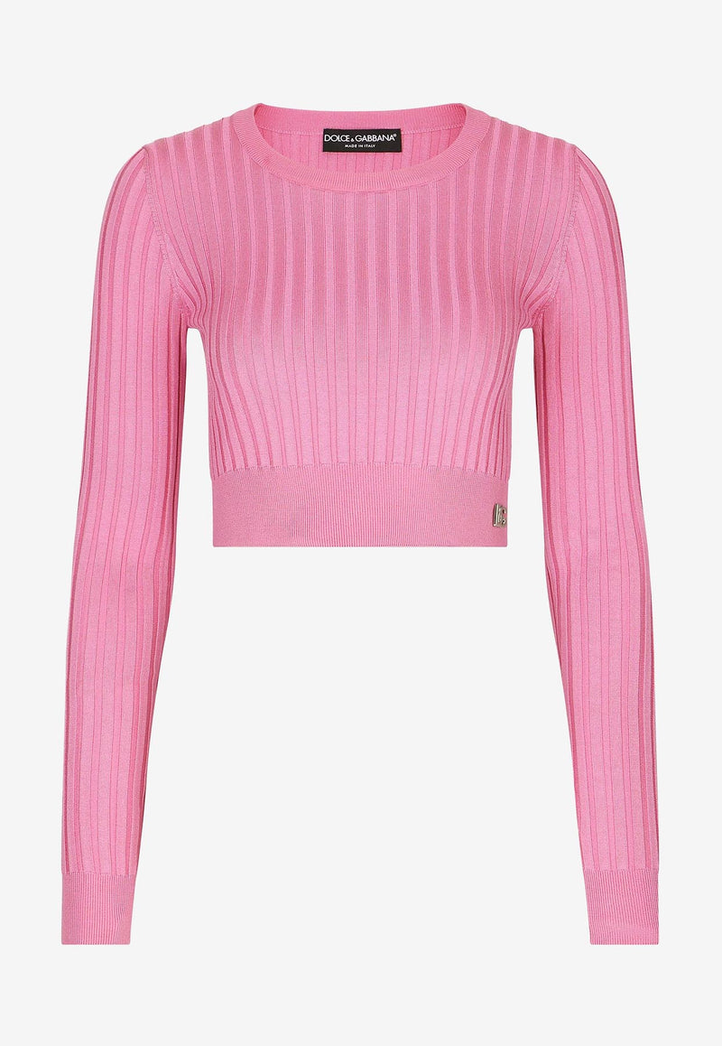 Dolce & Gabbana Rib-Knit Cropped Sweater FXL39T JBSE8 F0663 Pink