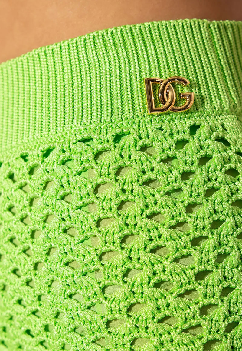 Dolce & Gabbana High-Waist Crochet Knit Midi Skirt Green FXL42T JFMO5 V4061