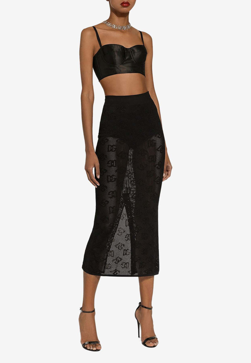 Dolce & Gabbana All-Over Logo Midi Mesh Skirt FXO04T JFMAL N0000