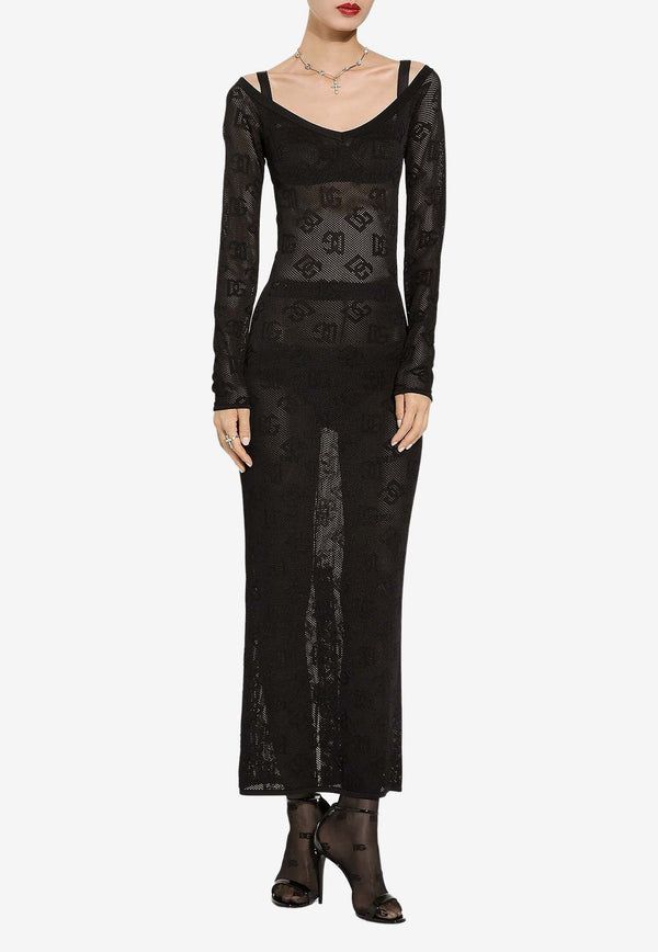 Dolce & Gabbana All-Over Logo Mesh Midi Dress FXS04T JFMAL N0000