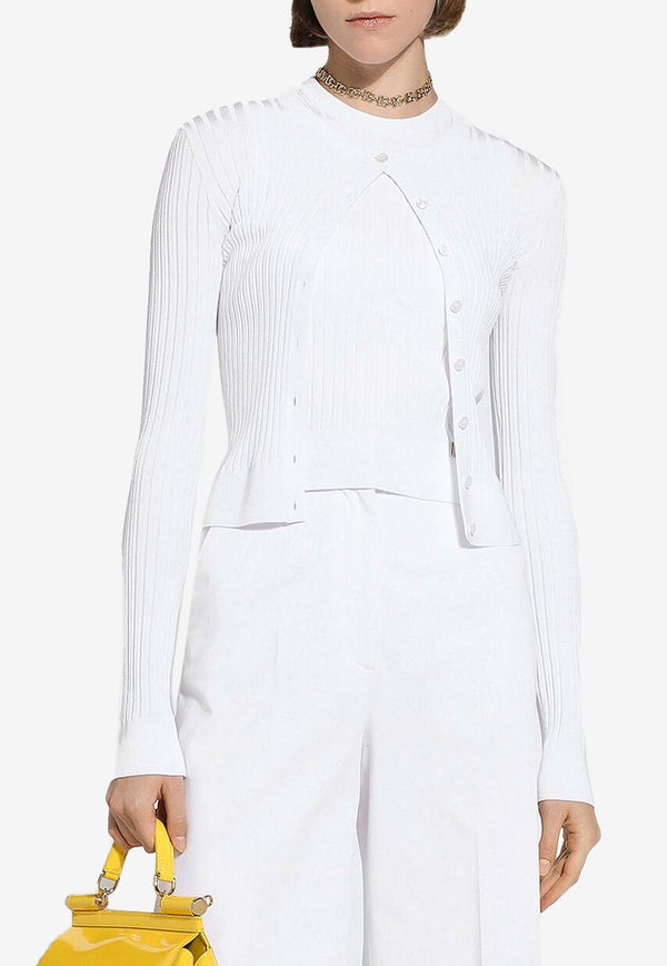 Dolce & Gabbana Ribbed DG Logo Cardigan FXV24T JFMDH W0800 White