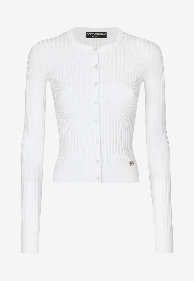 Dolce & Gabbana Ribbed DG Logo Cardigan FXV24T JFMDH W0800 White