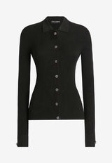 Dolce & Gabbana Ribbed Knit Polo Cardigan Black FXVCPZ JFMHG N0000