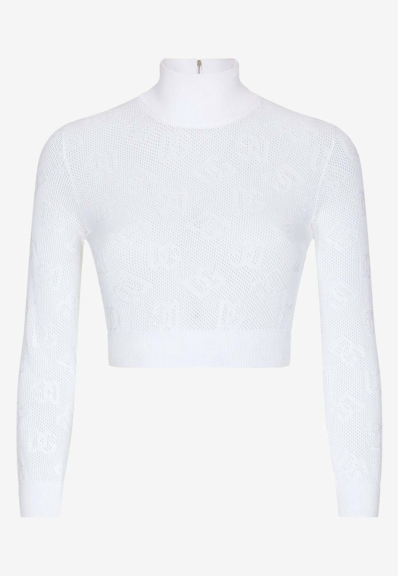 Dolce & Gabbana DG Logo Crop Knit Top FXW09T JFMAL W0111 White