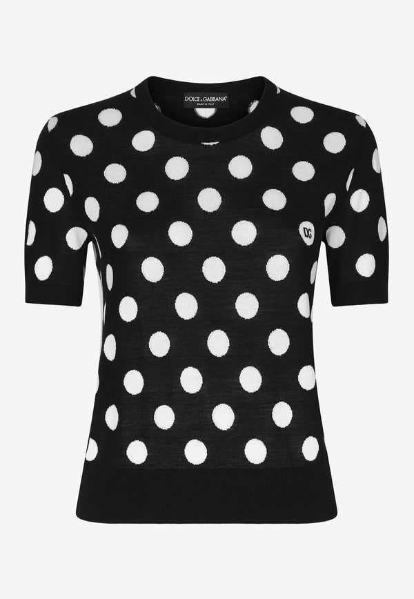 Dolce & Gabbana Polka Dot Knit Top FXX22T JCVYK N0004 Black