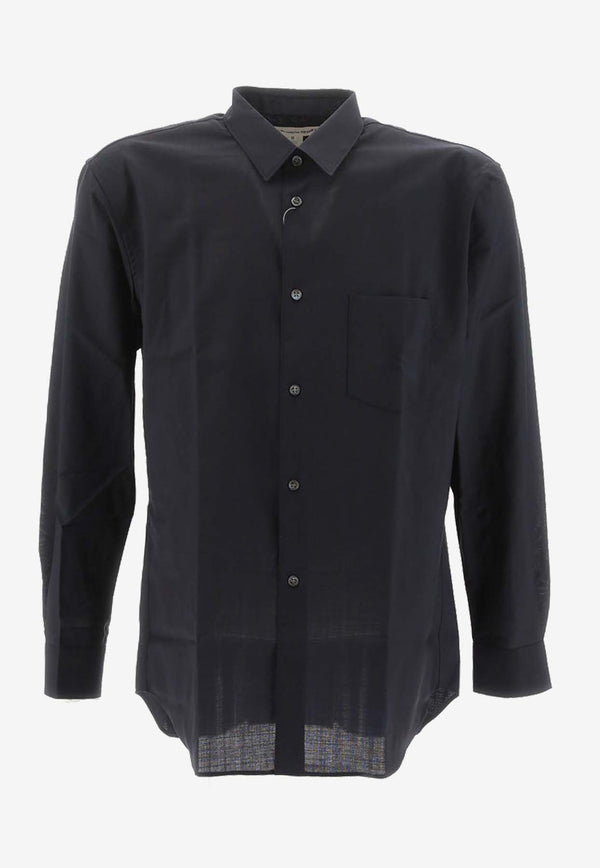 Comme Des Garçons Shirt Long-Sleeved Wool Shirt Navy FZB302_000_NAVY