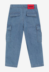 Hugo Boss Kids Boys Loose-Fit Ripstop Denim Pants Denim G00478/Z25_DENIM