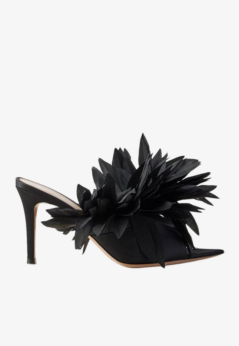 Gianvito Rossi Daniah 85 Fringed Satin Mules G10047 85RIC CTZNERO CREPE T BLACK Black