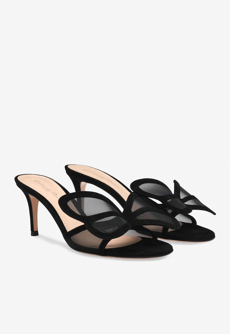 Gianvito Rossi Ilia 70 Butterfly Mules G10076 70RIC XARNENE RETE BLACK BLACK