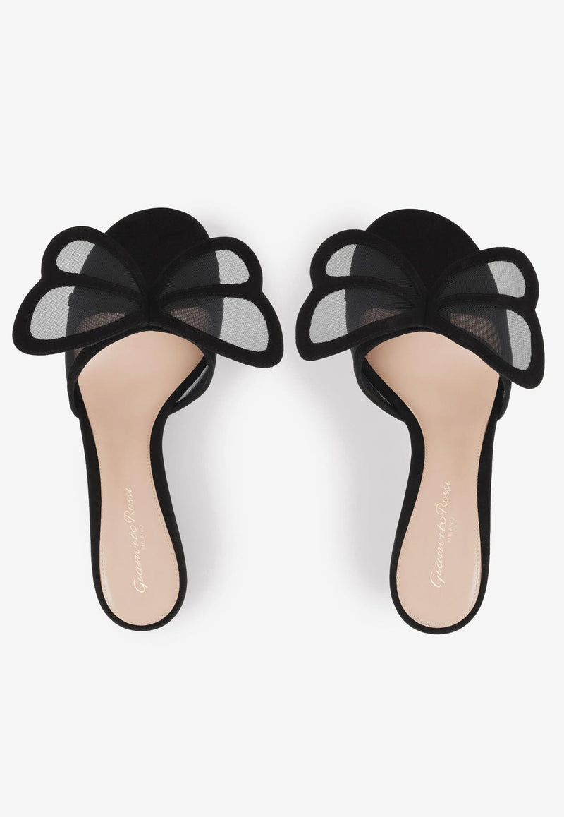 Gianvito Rossi Ilia 70 Butterfly Mules G10076 70RIC XARNENE RETE BLACK BLACK