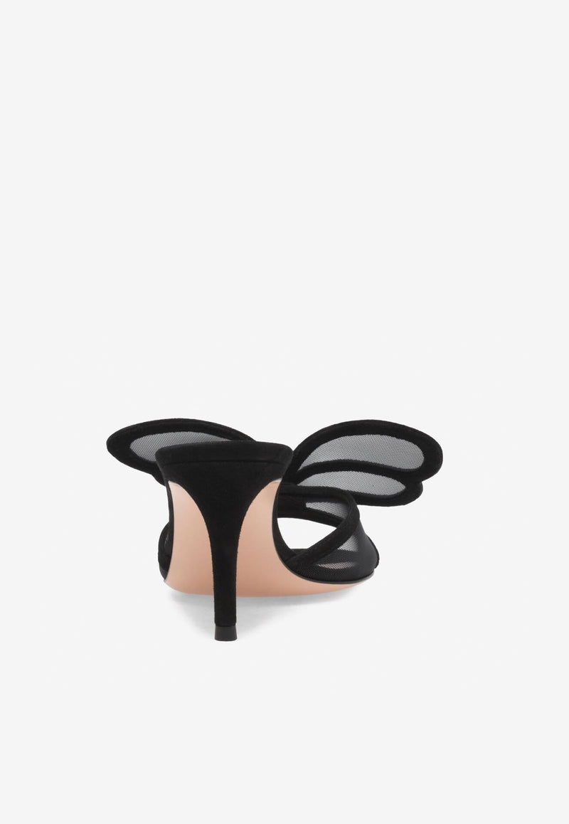 Gianvito Rossi Ilia 70 Butterfly Mules G10076 70RIC XARNENE RETE BLACK BLACK