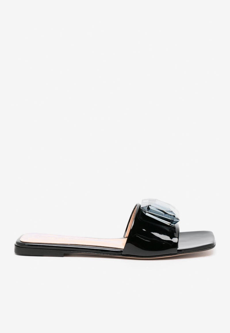 Gianvito Rossi Jaipur Leather Flat Sandals Black G16340 05CUO VERNERO PATENT BLACK