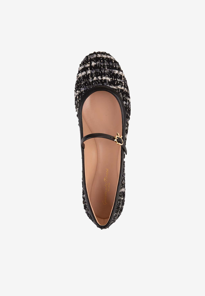 Gianvito Rossi Carla Tweed Ballet Flats G22223 05GOM BCPNENE BOUCLE LAMB BLACK BLACK