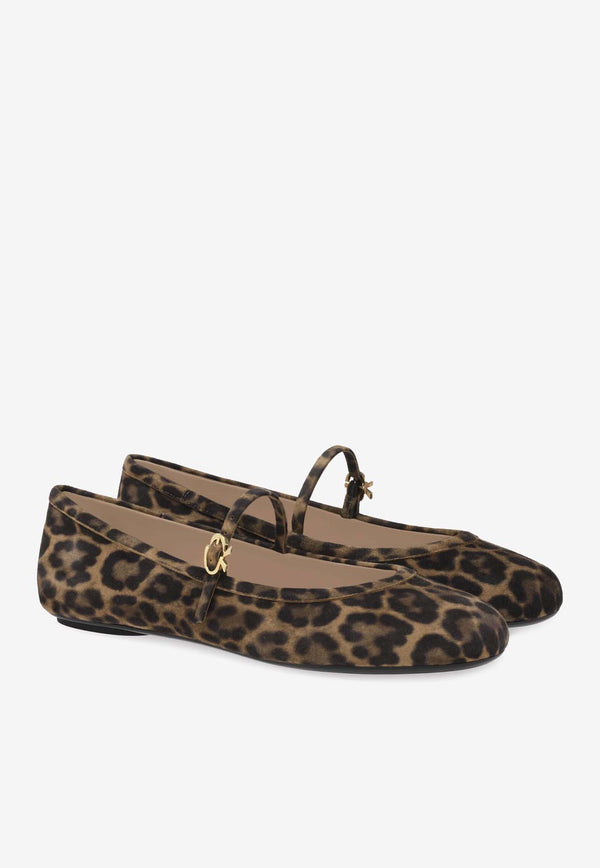 Gianvito Rossi Carla Leopard-Print Ballerina Flats G22223 05GOM CMDALLP LEOPARD PRINT ALMOND LE