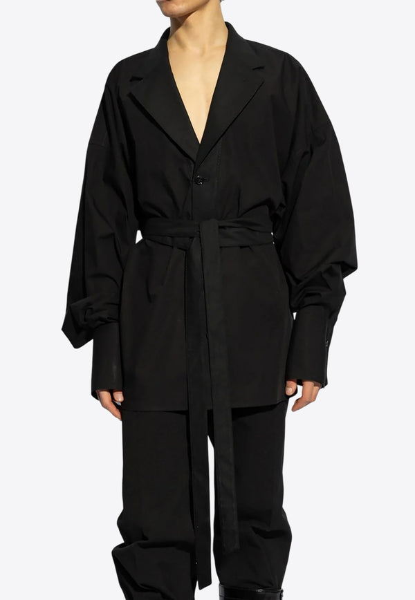 Dolce & Gabbana Wool-Blend Shirt with Tied Waist Black G2SV4T FU5T9 N0000