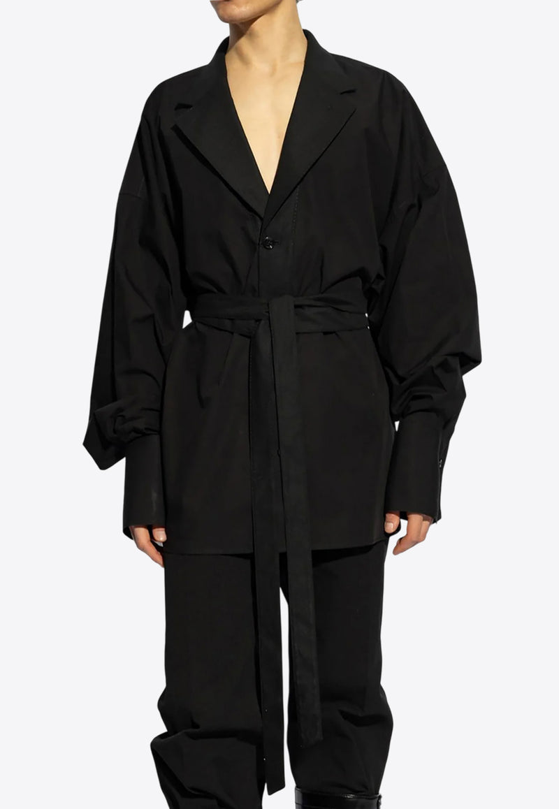 Dolce & Gabbana Wool-Blend Shirt with Tied Waist Black G2SV4T FU5T9 N0000