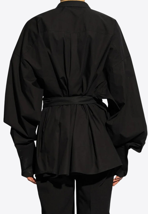 Dolce & Gabbana Wool-Blend Shirt with Tied Waist Black G2SV4T FU5T9 N0000