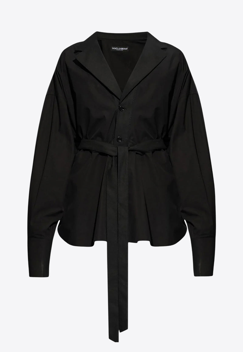 Dolce & Gabbana Wool-Blend Shirt with Tied Waist Black G2SV4T FU5T9 N0000