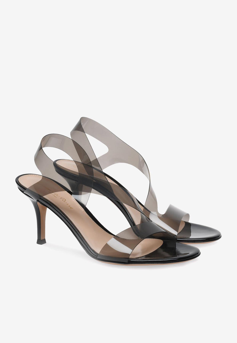 Gianvito Rossi Metropolis 70 PVC Sandals G31843 70RIC GSVFUNE PATENT FUME BLACK