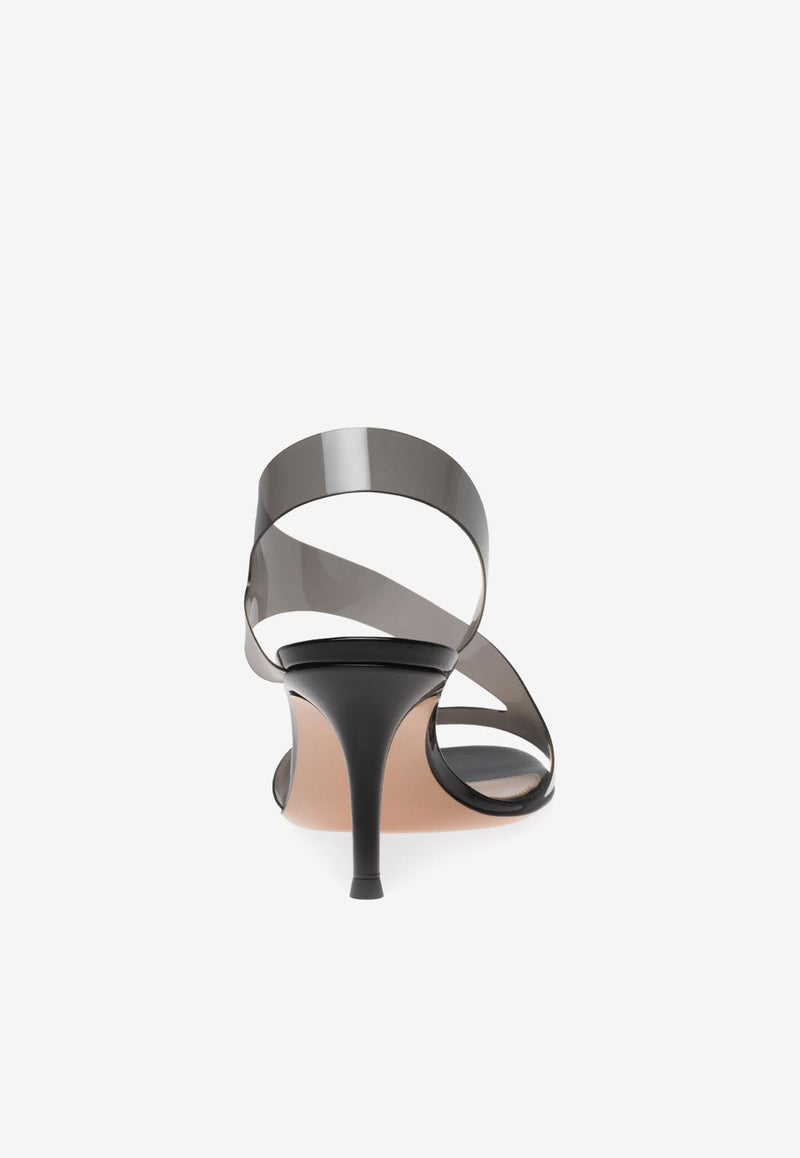 Gianvito Rossi Metropolis 70 PVC Sandals G31843 70RIC GSVFUNE PATENT FUME BLACK