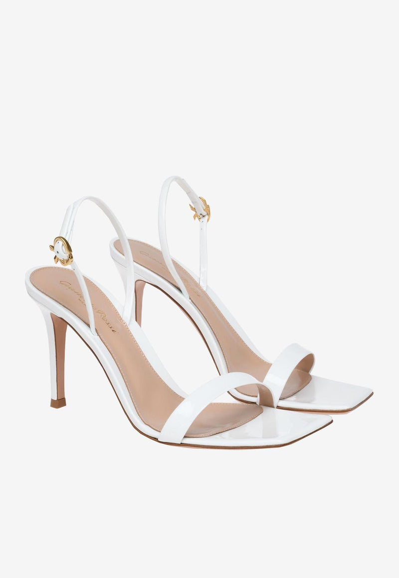 Gianvito Rossi Ribbon 85 Calf Leather Sandals White G32201 85RIC VERBIAN PATENT WHITE