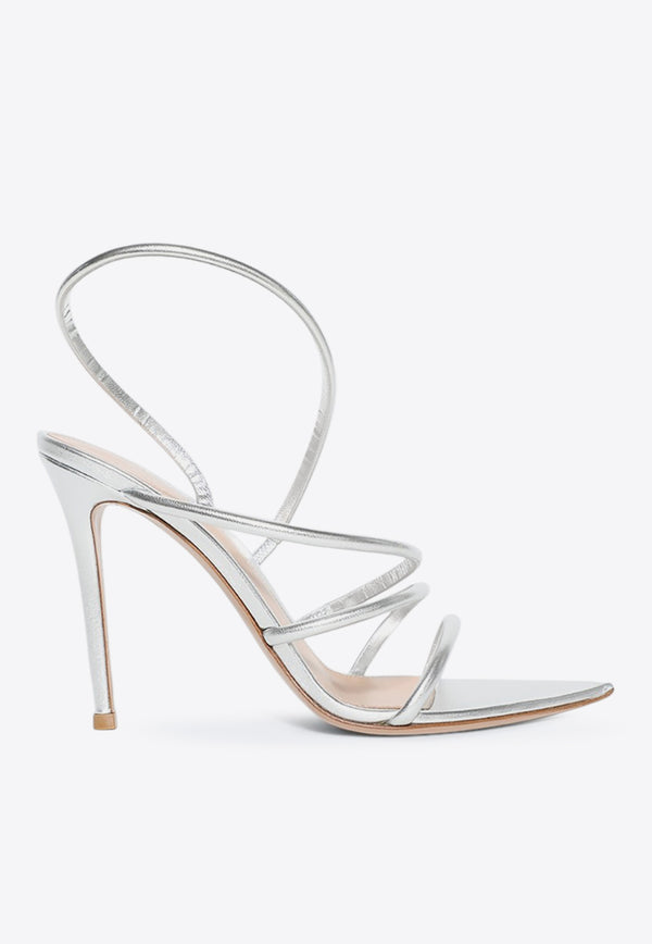 Gianvito Rossi Ettie 105 Metallic Leather Sandals G32441 15RIC NPSARGE NAPPA SILK SILVER Silver