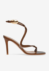 Gianvito Rossi Mamba 85 Metallic Leather Sandals G32575 85RIC NIGCTRP SILK CHOCOLATE TRASP Brown
