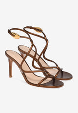 Gianvito Rossi Mamba 85 Metallic Leather Sandals G32575 85RIC NIGCTRP SILK CHOCOLATE TRASP Brown