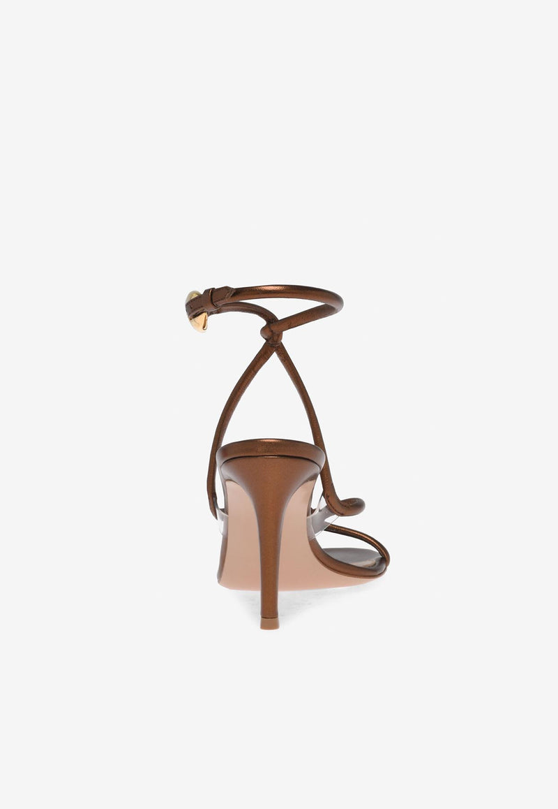 Gianvito Rossi Mamba 85 Metallic Leather Sandals G32575 85RIC NIGCTRP SILK CHOCOLATE TRASP Brown
