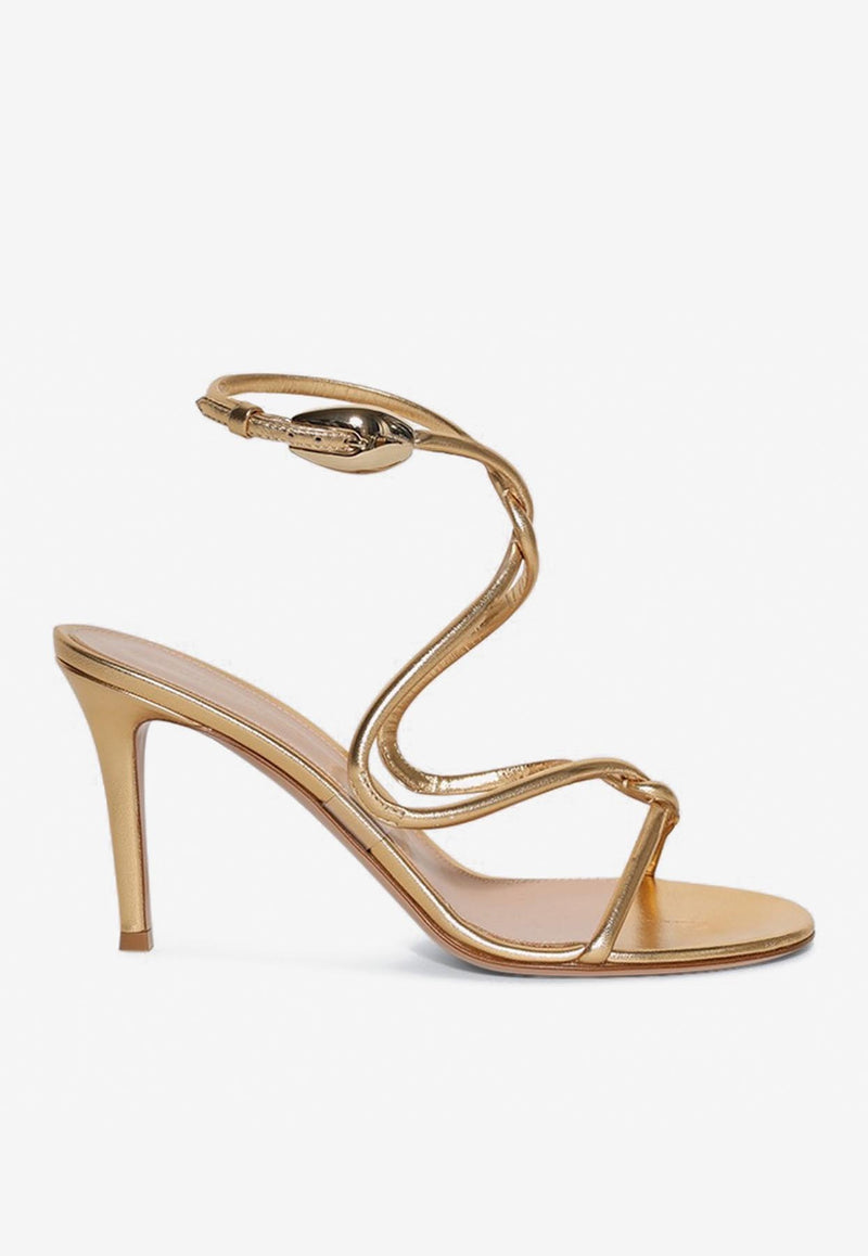 Gianvito Rossi Mamba 85 Metallic Leather Sandals G32575 85RIC NIGMETR LAMB SILK MEKONG Gold
