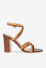 Gianvito Rossi Calissa 85 Leather Sandals G32588 85RIC NPSCHOM SILK CHOCOLATE ORANGE ME Brown