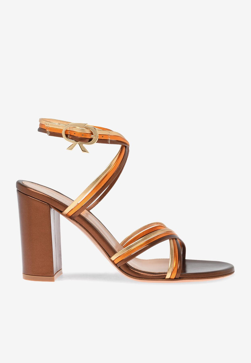 Gianvito Rossi Calissa 85 Leather Sandals G32588 85RIC NPSCHOM SILK CHOCOLATE ORANGE ME Brown