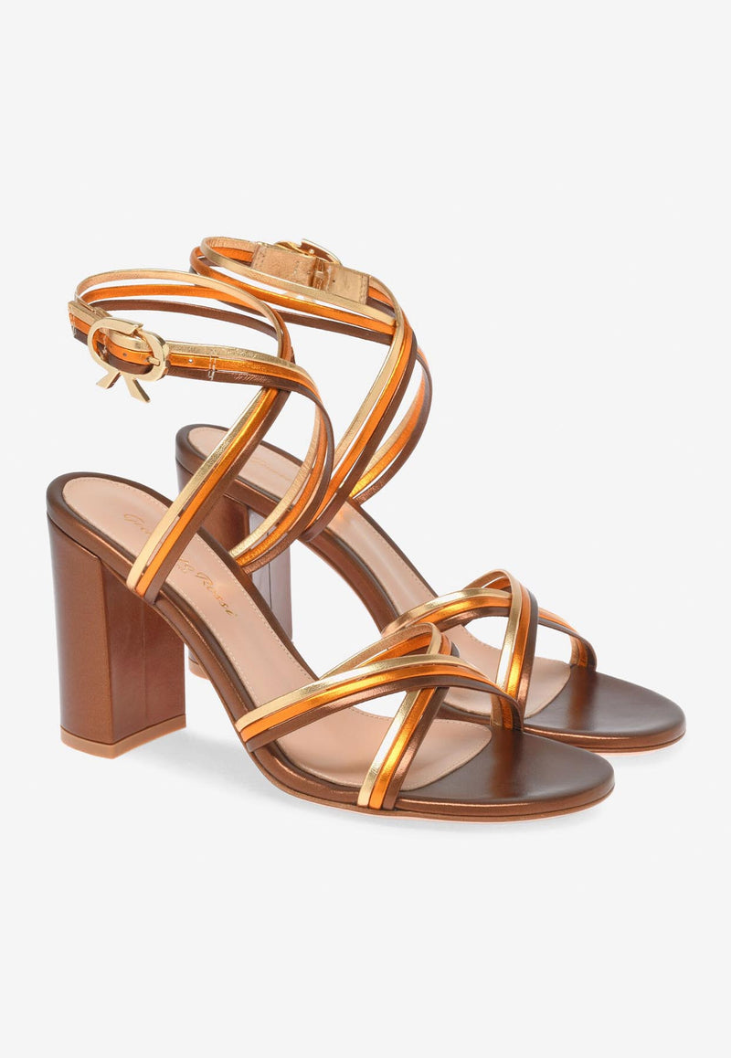 Gianvito Rossi Calissa 85 Leather Sandals G32588 85RIC NPSCHOM SILK CHOCOLATE ORANGE ME Brown