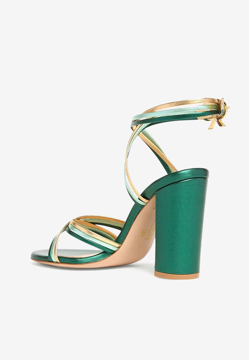 Gianvito Rossi Calissa 85 Leather Sandals G32588 85RIC NPSHUAM LAMB SILK HUNTER Green