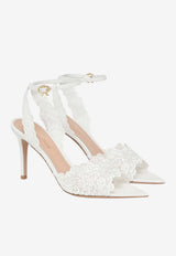 Gianvito Rossi Yvone 85 Lace and Leather Sandals White G32607.85RIC.MHPBIBI WHITE WHITE