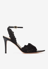 Gianvito Rossi Yvone 85 Lace and Leather Sandals Black G32607.85RIC.MHPNENE BLACK BLACK