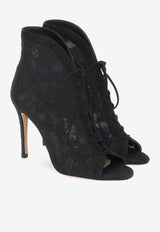 Gianvito Rossi Claudia 95 Floral Lace Boots Black G50646.95RIC.LRMNENN BLACK BLACK BLACK