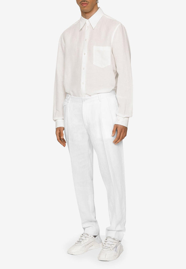 Dolce & Gabbana Linen Blend Long-Sleeved Shirt White G5IY3Z HUMG4 W0111
