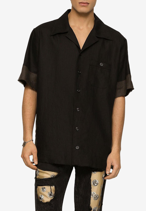 Dolce & Gabbana Linen Short-Sleeved Shirt Black G5KS5T FU4IX N0000
