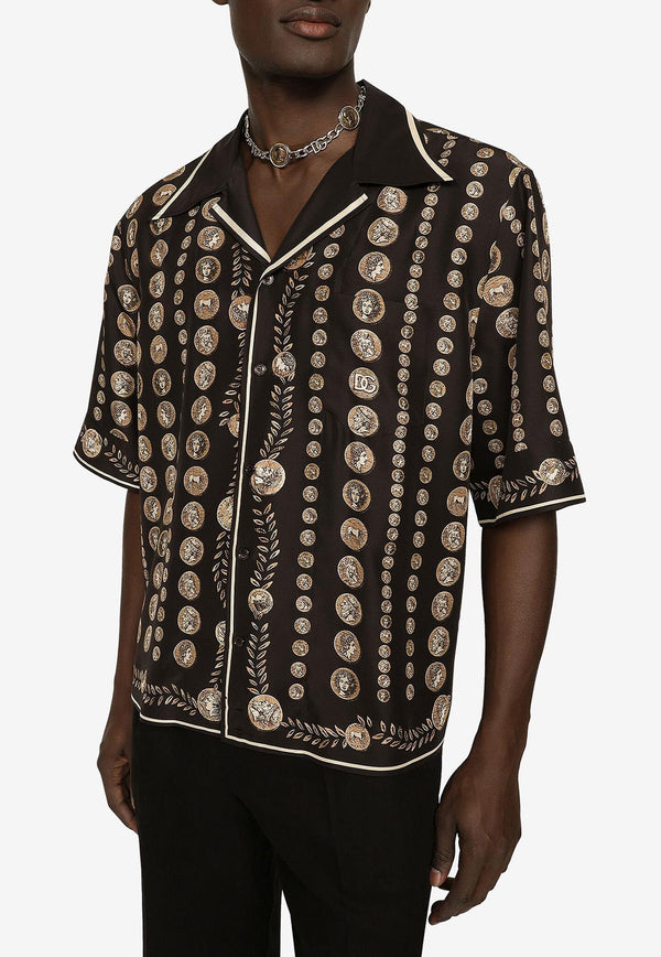 Dolce & Gabbana Coin-Print Silk Shirt Brown G5LC9T HI1LQ HM4RL