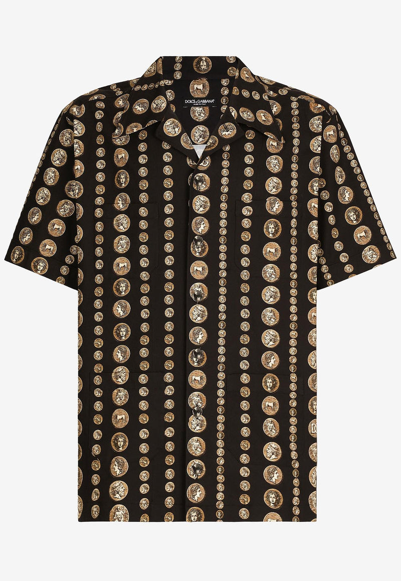 Dolce & Gabbana Coin-Print Poplin Shirt Brown G5LD1T FSFMU HN4PG