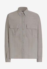 Dolce & Gabbana Long-Sleeved Wool Canvas Shirt Gray G5OJ2T HU2BP S8230