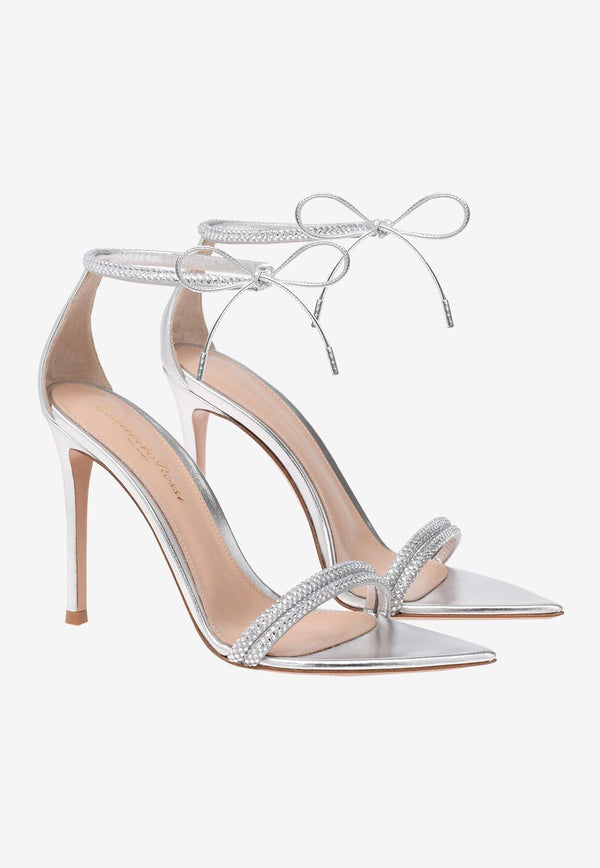 Gianvito Rossi Montecarlo 105 Crystal-Embellished Sandals G61408 15RIC BNSARAR LAMB SILK SILVER SILVER