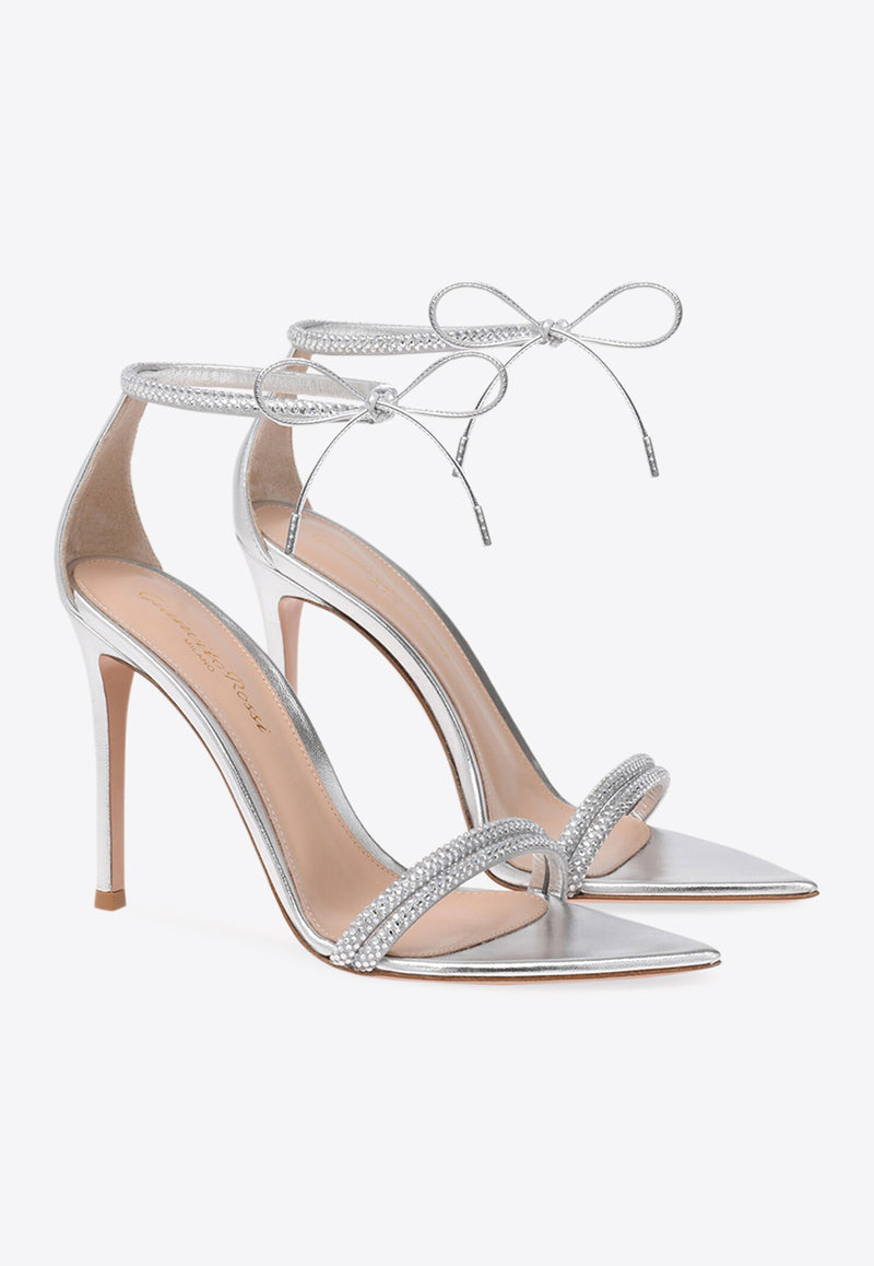 Gianvito Rossi Montecarlo 105 Crystal-Embellished Sandals G61408 15RIC BNSARAR NAPPA SILK SILVER SILVER Silver