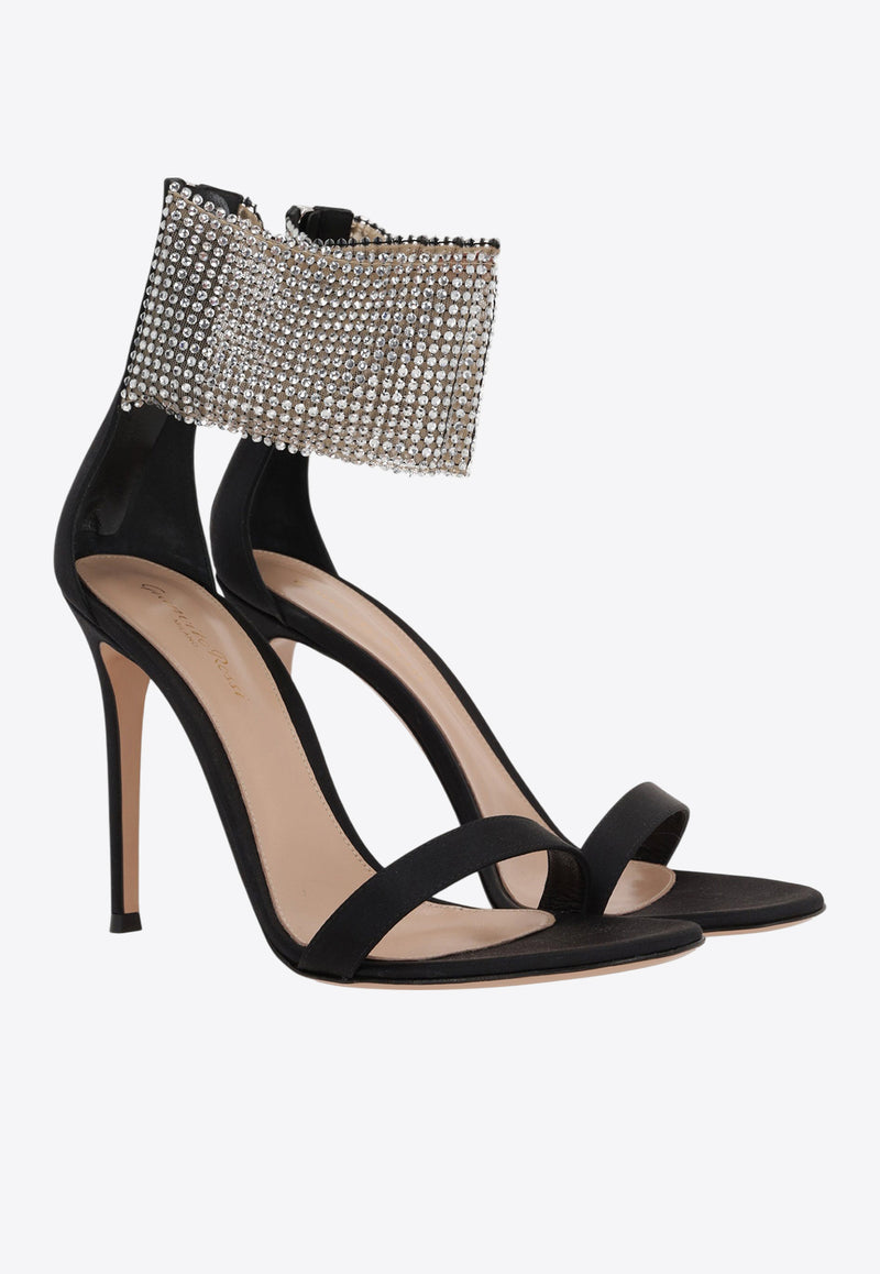 Gianvito Rossi 105 Crystal Embellished Sandals G61502 15RIC RCYNCRY CRYSTAL NET STR BLACK CR Black