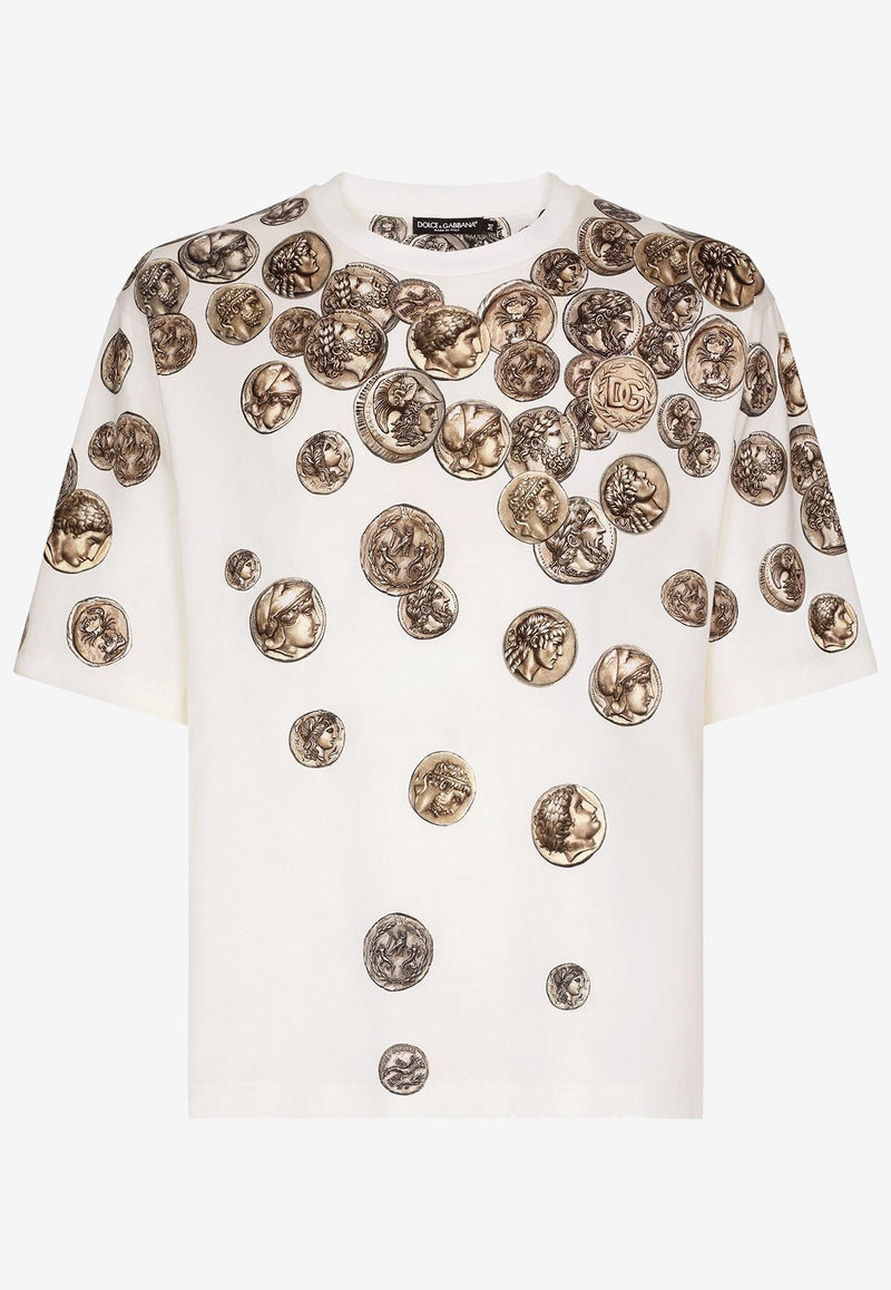 Dolce & Gabbana Coin-Print Crewneck T-shirt White G8PB8T HI78G HA4RC