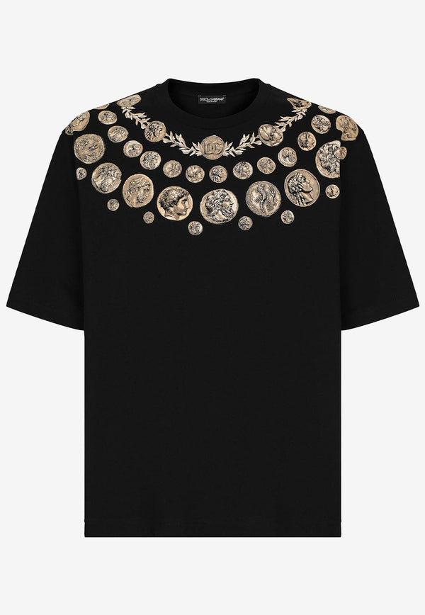 Dolce & Gabbana Coin-Print Crewneck T-shirt Black G8PB8T HU7PM HN4RG