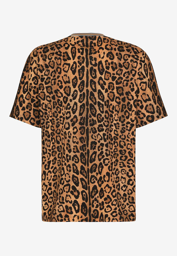 Dolce & Gabbana Logo Plaque Leopard Print T-shirt Brown G8PN9T II7B0 HXNBM
