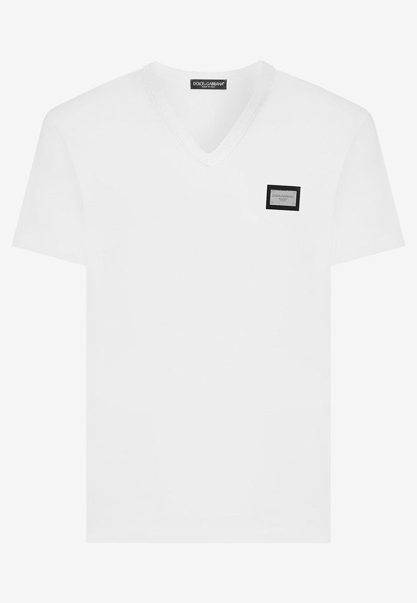 Dolce & Gabbana Logo V-neck T-shirt G8PT2T G7F2I W0800 White